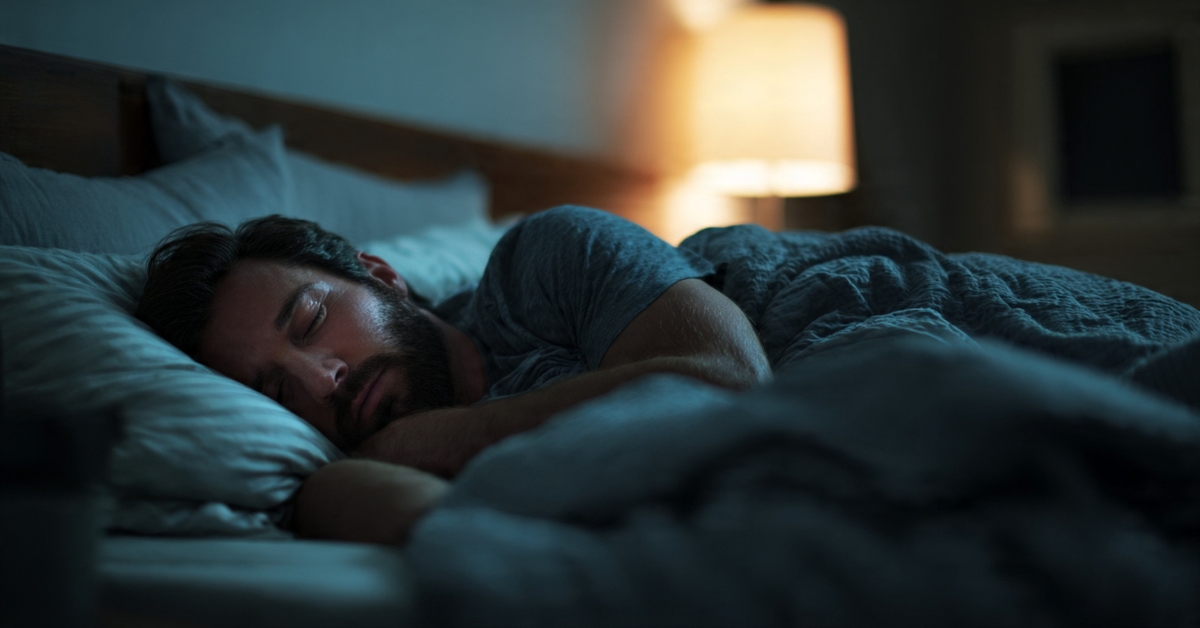 Man sleeping at night illustrating sleep timing and blood sugar balance